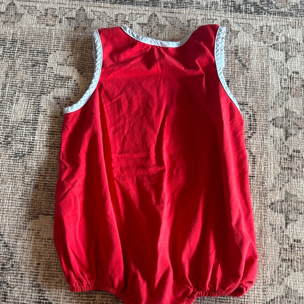 Red Baby Romper with Train Design - Picture 3 of 3
